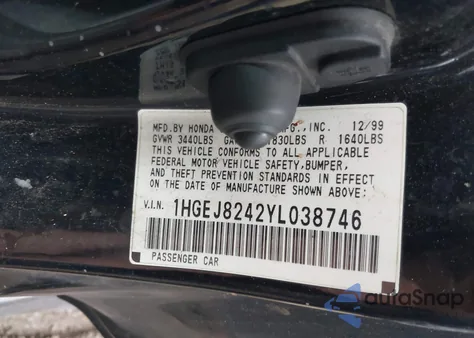 2000 Honda Civic Ex из США, поврежденный, VIN 1HGEJ8242YL038746